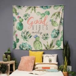 Discount 🧨 HomeRoots Good Vibes Only Cactus Tapestry Wall Art 😀
