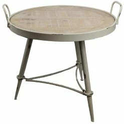 Promo 👍 SEASONAL ABODE Farmhouse Wood Beige 21" x 20" Round 1 Piece End Table 🔔