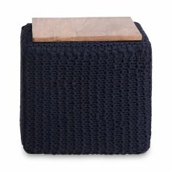 Outlet ⌛ INSPIREDHOME CO Jaxston Cotton Yarn Pouf Hand Knitted Wooden Tray Tear Resistant ⌛ -Cheap Living Room Store bo18h9tmbijuebt92ch1