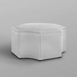 Top 10 👍 INSPIREDHOME CO Fiorella Leather Cocktail Octagon Single Tufted Nailhead Trim Ottoman 👏