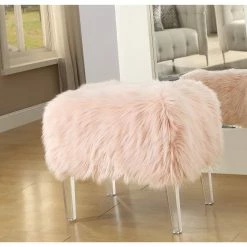 Outlet 🔥 INSPIREDHOME CO Jean Luxe Faux Fur Acrylic Leg Ottoman ⭐ -Cheap Living Room Store cflcxytk4nva8gacck6n