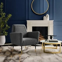 Outlet 🧨 INSPIREDHOME CO Cutter Linen Square Arms Accent Chair 🛒 -Cheap Living Room Store ddyqttbcj7youzelyady