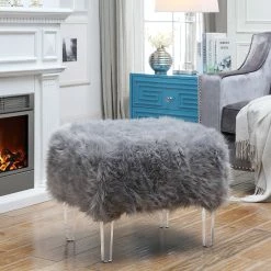 Outlet 🔥 INSPIREDHOME CO Jean Luxe Faux Fur Acrylic Leg Ottoman ⭐