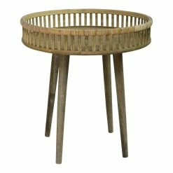 Outlet 👍 HomeRoots Round Bamboo Rattan Finish End Table 🎉