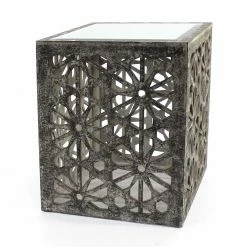 New 🛒 HomeRoots Gray Floral Wood and Mirror Coffee Table 🔔