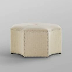 Brand new 💯 INSPIREDHOME CO Fiorella Linen Cocktail Octagon Single Tufted Nailhead Trim Ottoman 😉