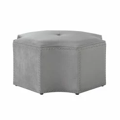 Budget 🔔 INSPIREDHOME CO Fiorella Velvet Cocktail Octagon Single Tufted Nailhead Trim Ottoman 🔔 -Cheap Living Room Store hj49u7mv2tpj9dl0wwgy