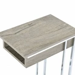 Best Pirce ⭐ HomeRoots Modern Oak and Chrome C Shape USB Side Table ❤️