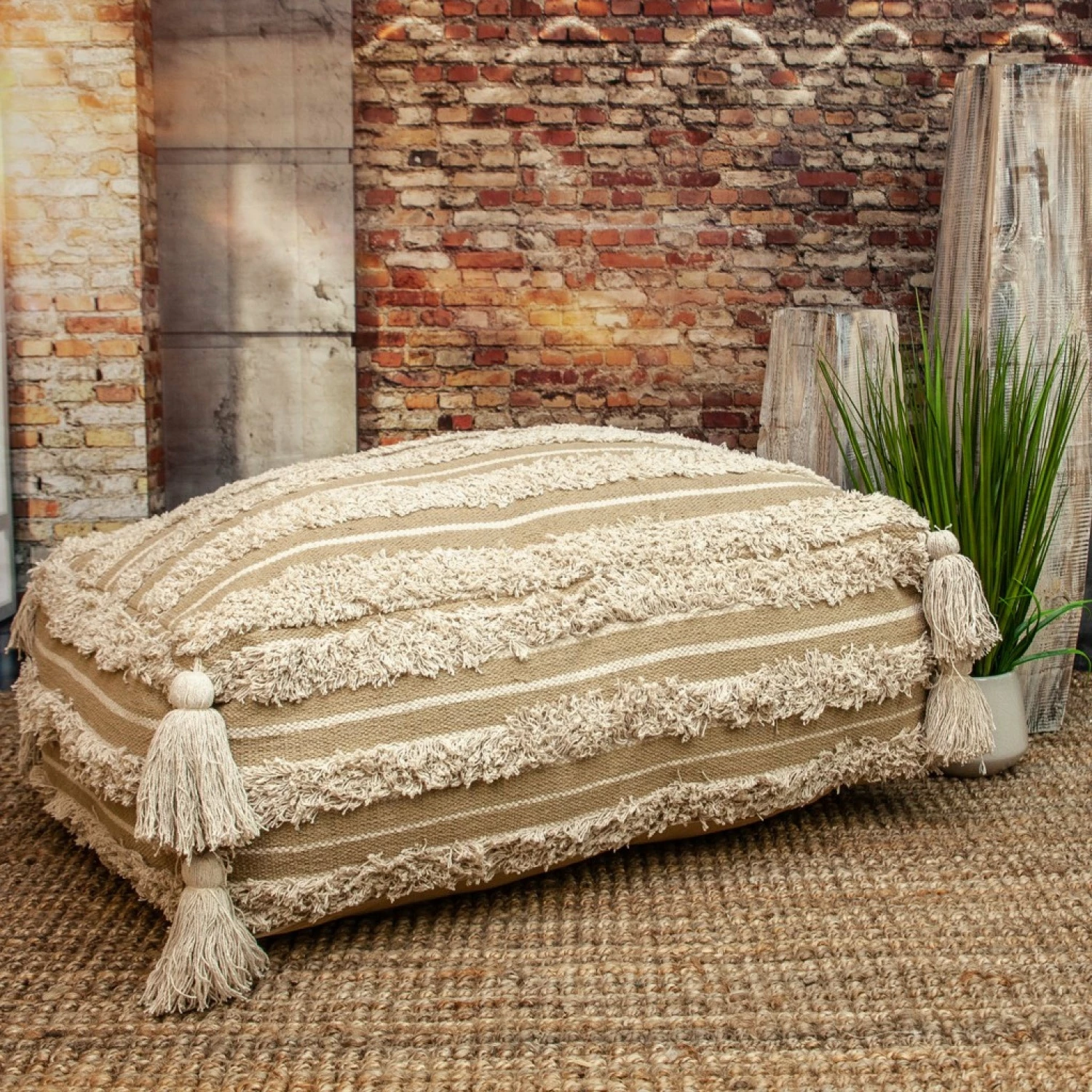Deals 𧨠HomeRoots Camel Fringe Striped Pouf β 1 Deals 𧨠HomeRoots Camel Fringe Striped Pouf β