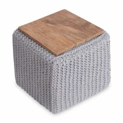Outlet ⌛ INSPIREDHOME CO Jaxston Cotton Yarn Pouf Hand Knitted Wooden Tray Tear Resistant ⌛ -Cheap Living Room Store la14nepwmtcoeziu4xdj