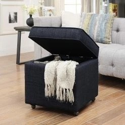 Discount 😉 INSPIREDHOME CO Michael Linen Wheeled Storage Cube Ottoman 🎉