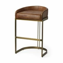 Flash Sale ❤️ HomeRoots Brown Leather Antiqued Gold Low Back Bar Stool 🛒
