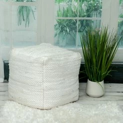 New 🎁 HomeRoots Chic Chunky Textured White Pouf 🌟