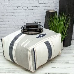 Promo 🔔 HomeRoots Aztec Gray Navy and Beige Pouf ⌛